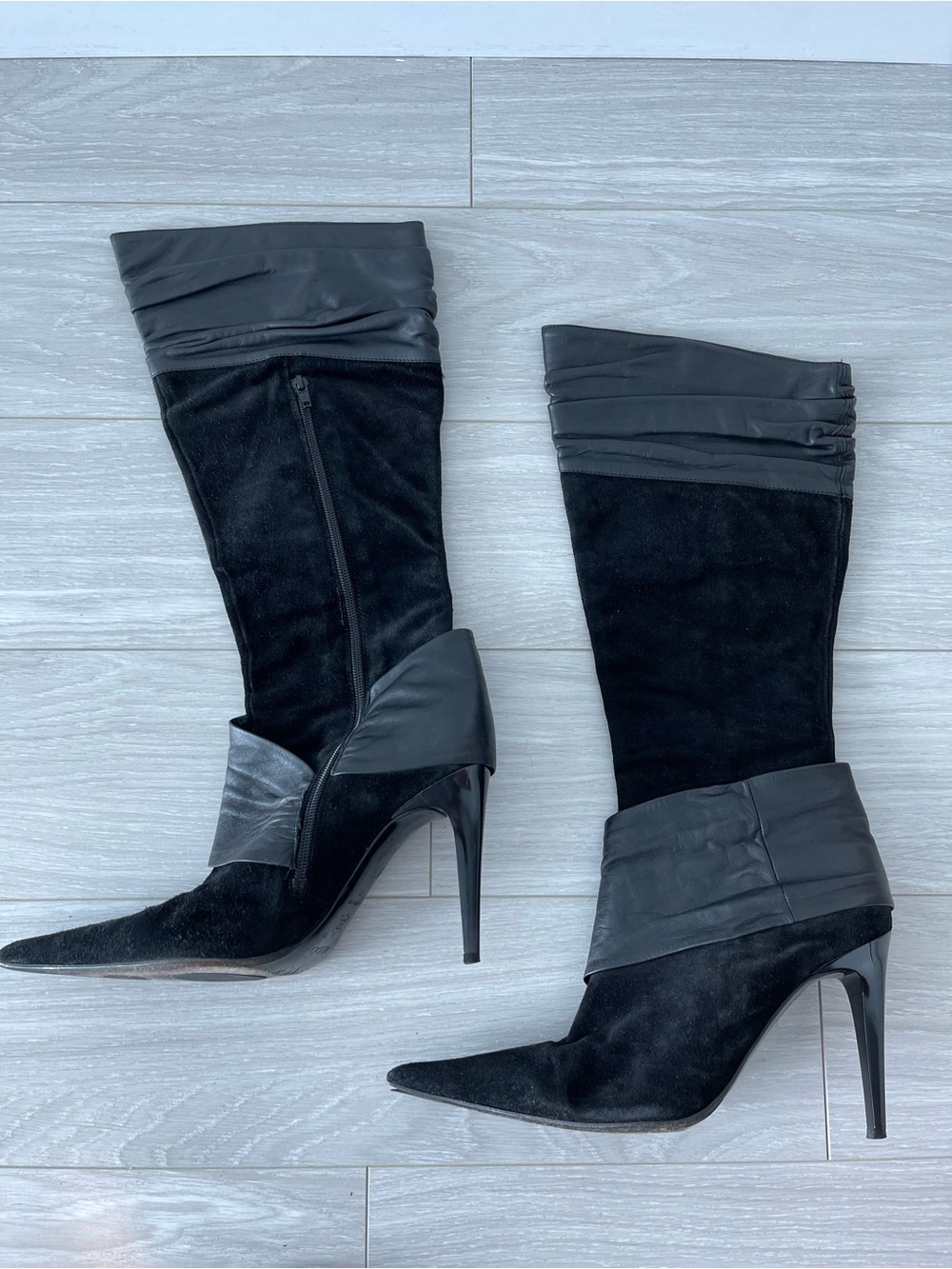 Aldo Black Genuine Suede and Leather Pointed Stiletto Boots Size 40
